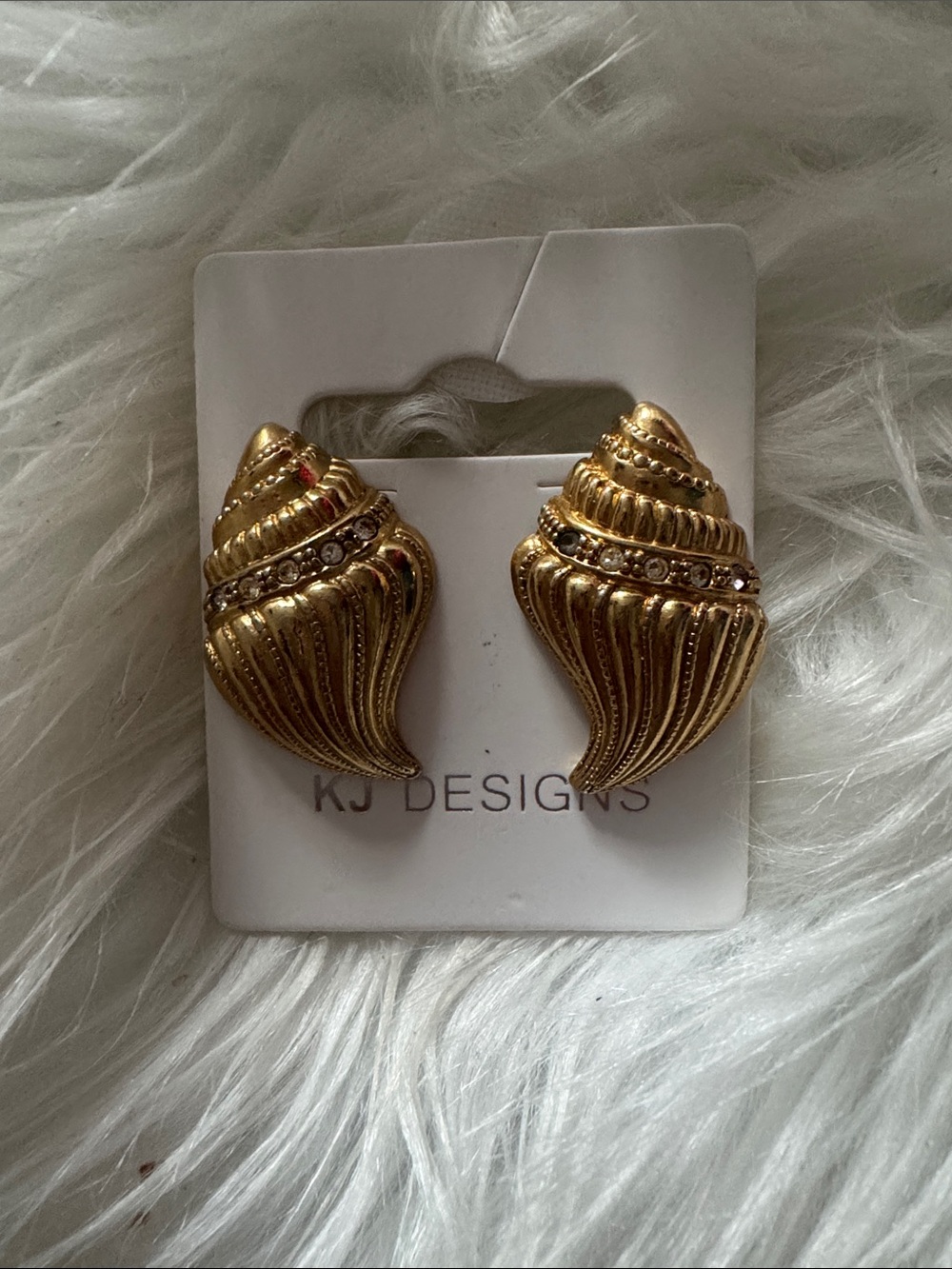 JK Designs Gold Shell-Style Clip-On Earrings with Crystal Band